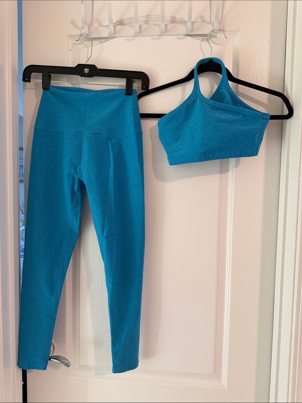 Beyond Yoga Teal Blue High-Waist Leggings & One-Shoulder Sports Bra Set
